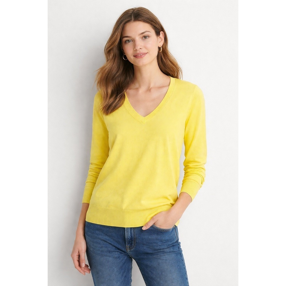 J.Crew Womens Yellow 100% Cotton V-Neck Lightweight Knit Sweater XL 58479